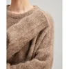 Women's Alpaca Wool thick Sweater winter Round Neck Loose Solid Color Knit Pullovers Top 2