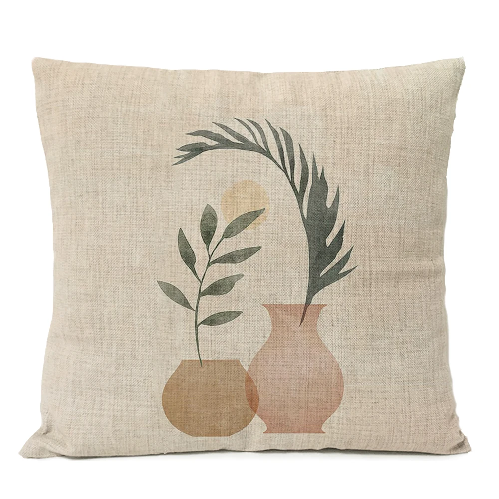 Boho Leaf Monstera Rainbow Sun Pillow Cover Geometric Nordic Living Home Decor Decorative Leaves Floral Linen Cushion Case 4