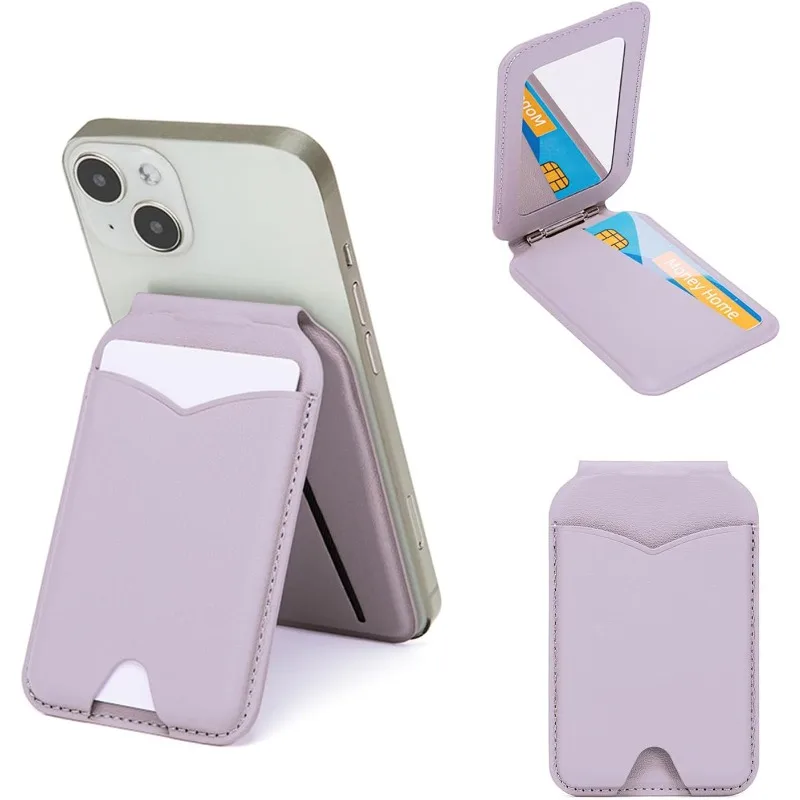 Magnetic Wallet Stand with Mirror and Adjustable Leather Kickstand Card Holder