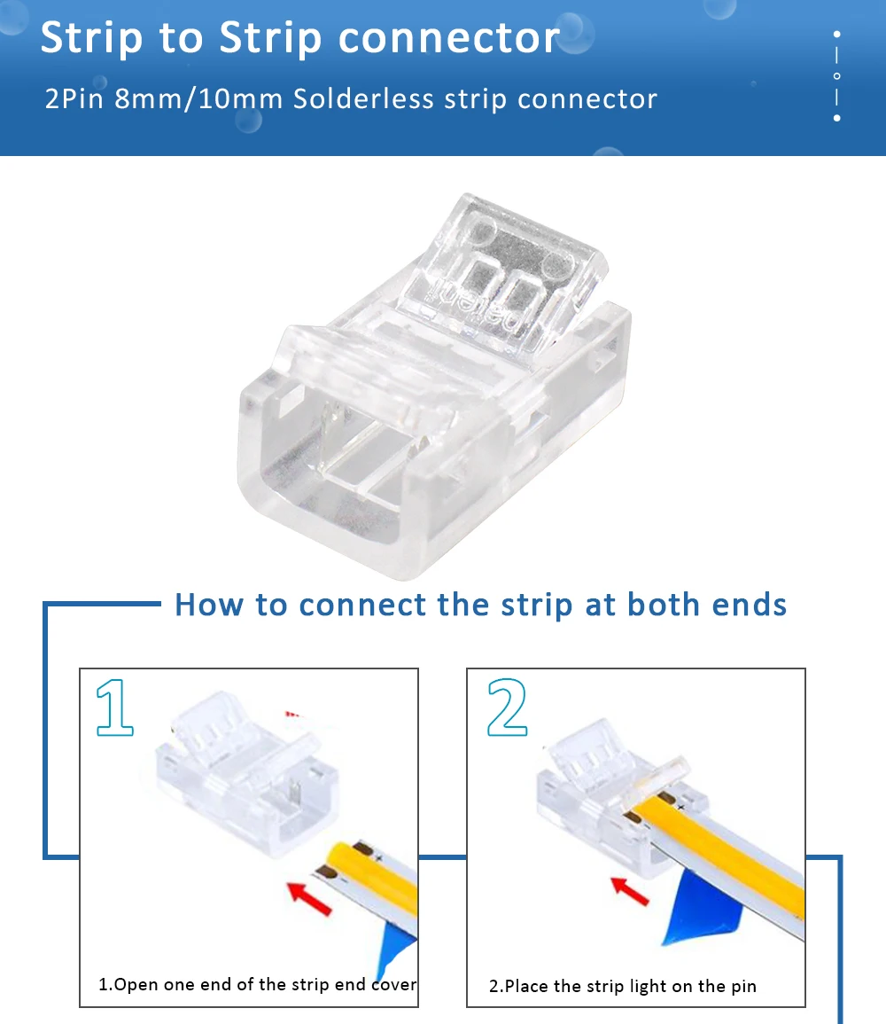 LED-Streifen-Anschluss, 2-polig, 8 mm, 10 mm, PCB-Schnelldraht-Eckverbinder, schweißfrei, für flexible LED-Streifenlichter 2835 5050 SMD COB – Detail 4