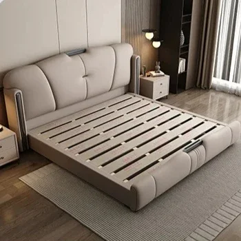 Дівчата Світлодіодні рамки ліжка Queen Kids Двоярусне двоспальне ліжко Lounge Storage Modern Cama De Lujo Para Dormitorio Home Furniture Decoraction