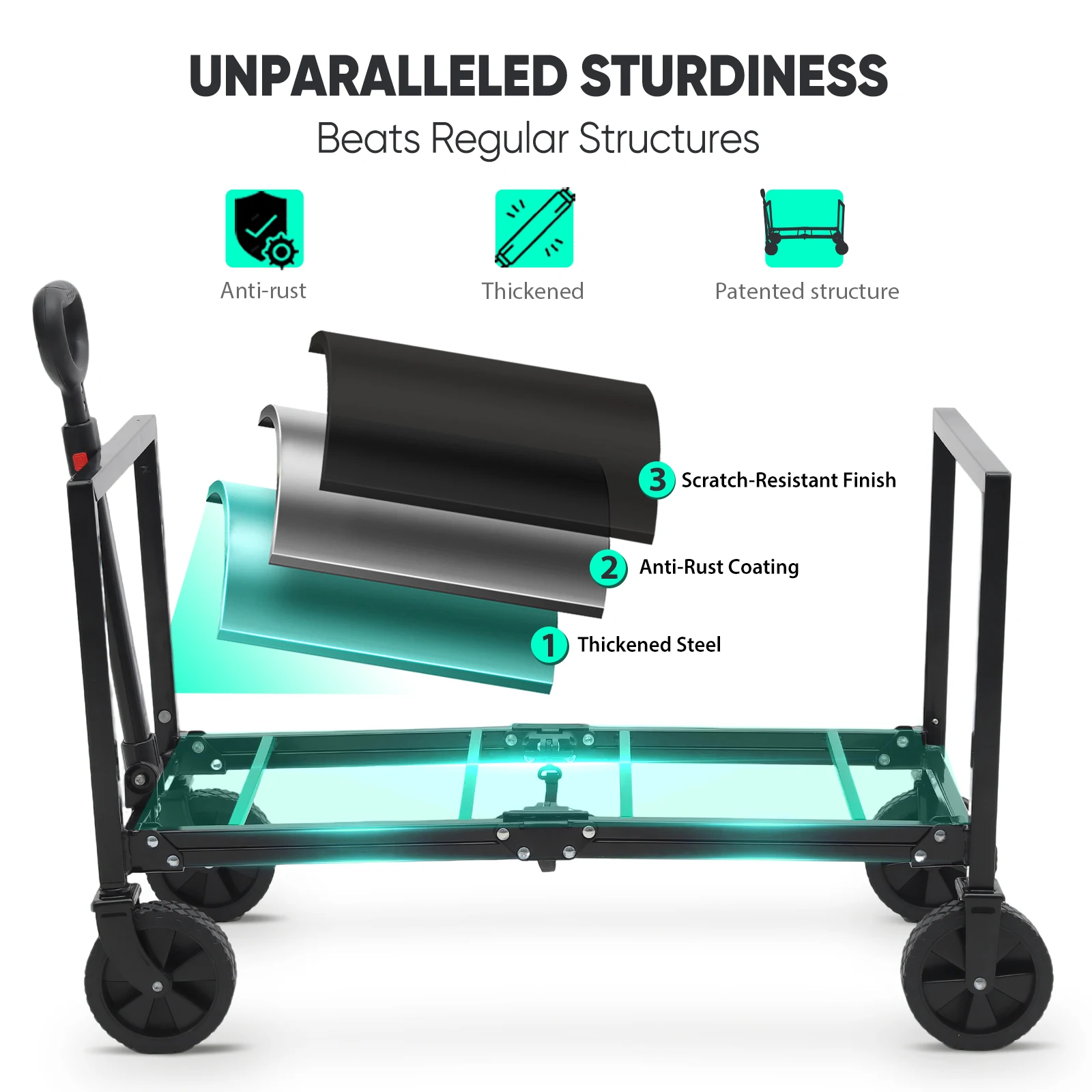 Foldable Wagon Cart - 330lb Capacity, Lightweight Collapsible Utility Cart With Drink Holders For Camping, Groceries, Beach