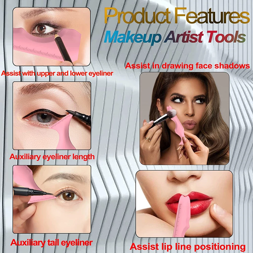 Eyeliner Stencil Tool Makeup Tools 1pc Reusable Silicone Winged Tip Eyeliner Aid Eyebrow Pencil Stencil 5 in1