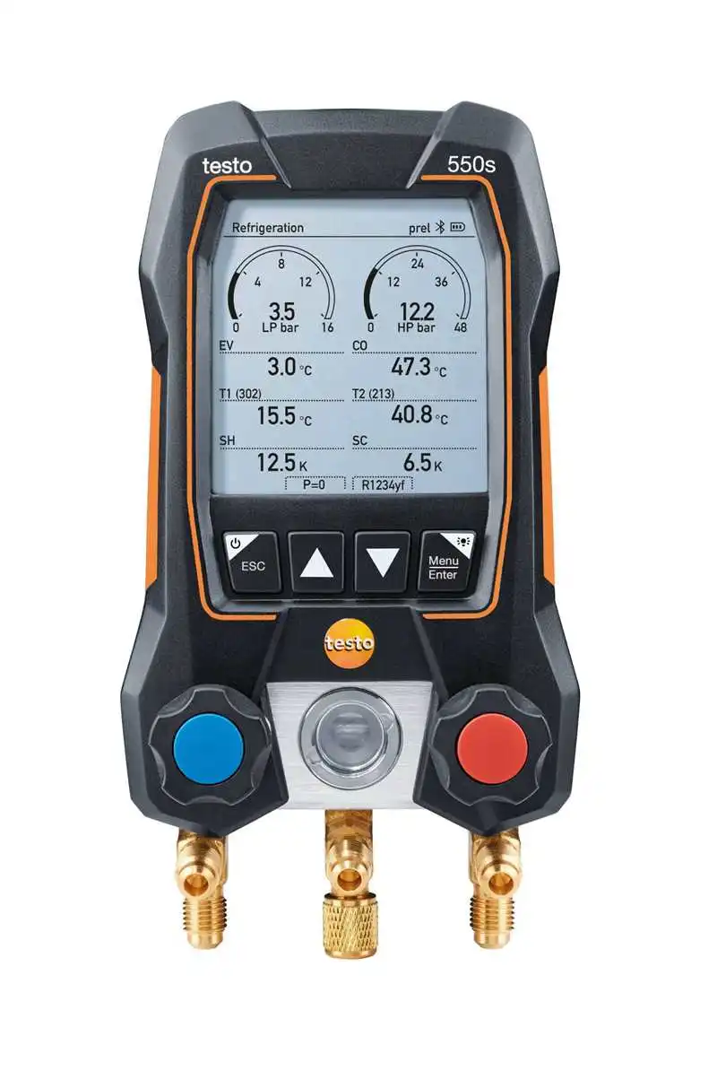 Testo 550S 디지털 매니폴드 게이지, 냉각 공기 압력 게이지, 냉매 매니폴드 게이지 세트, 클램프 프로브 0564 5501, 2 개