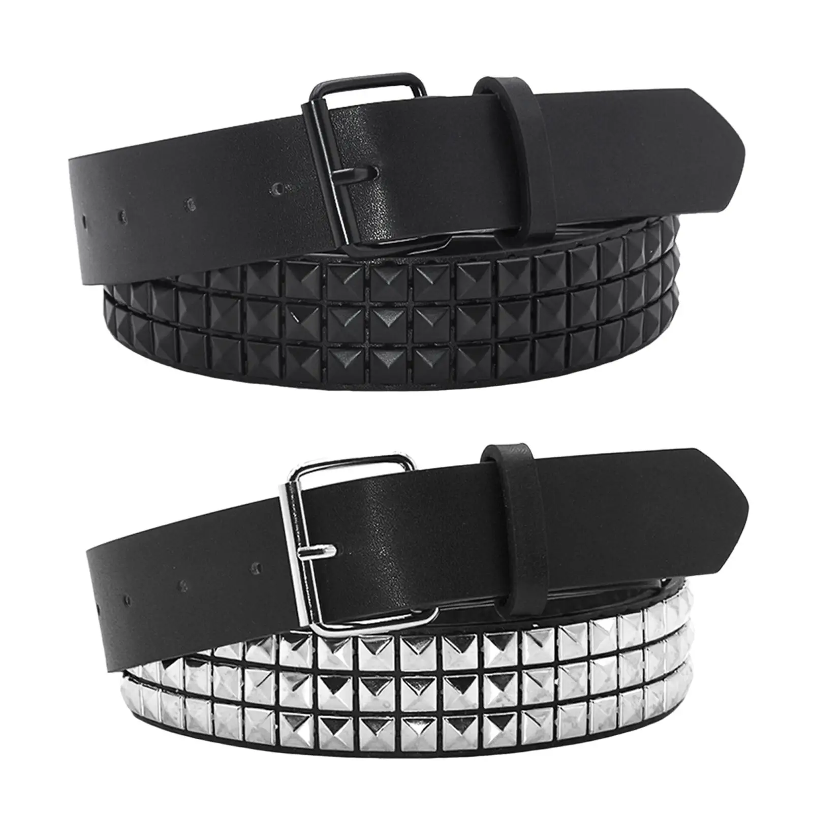 

Studded leather belt with pin buckle, square pearl stud belt,