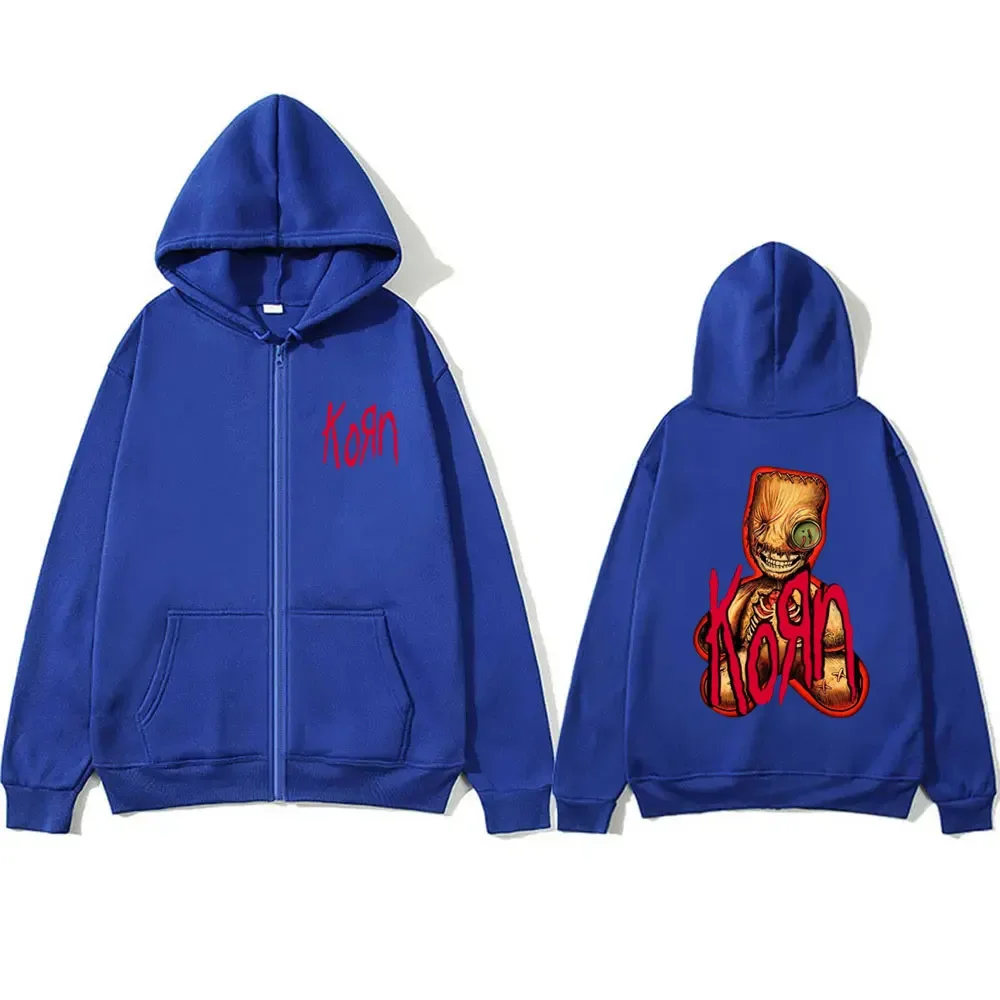 Vintage Rock Band Korn Issues Music Album Cover Zipper Hoodie Male Fleece Zip Up Hoodies Men Women Gothic Casual Zip Up Jacket