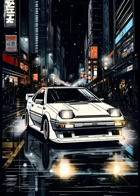 Japanese Landscape Canvas Painting GTR Car Art - Modern Aesthetic Wall Decor