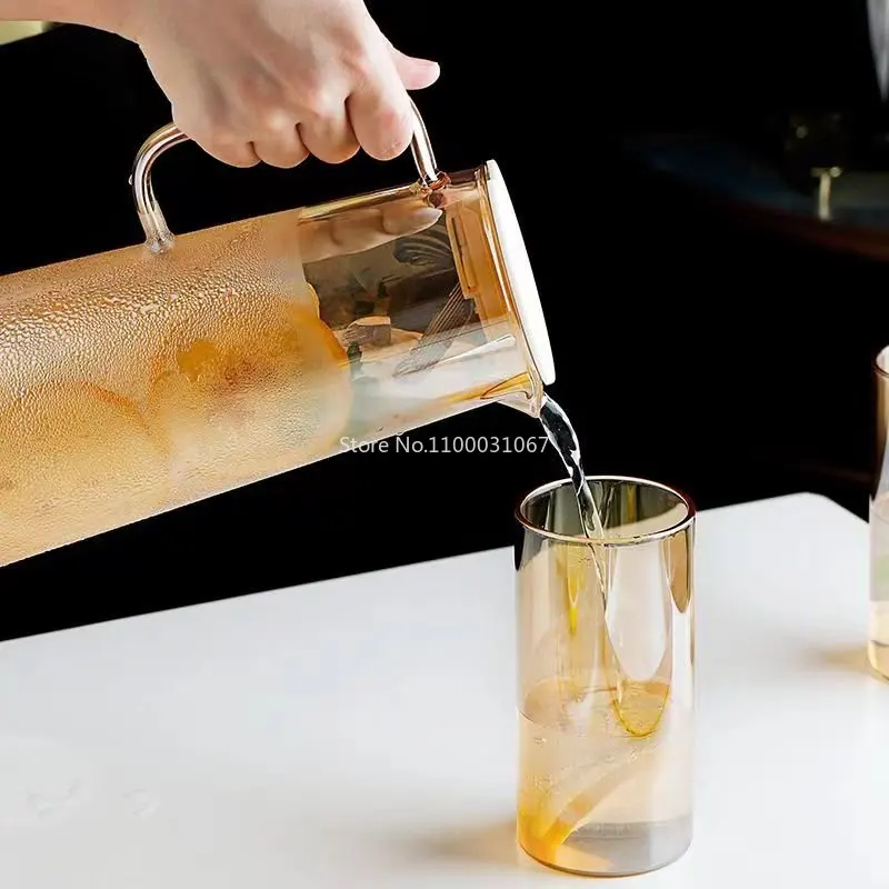 Glass Water Pitcher with Handle Heat Resisttant Cold Hot Kettle Large-capacity Tea Pot Water Bottle Juice Jug Gray Amber