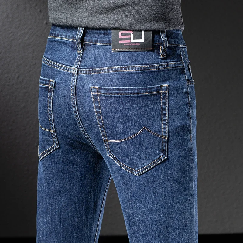 

2023 Spring Autumn New Men's Slim Straight Denim Jeans Premium Casual Clothing Simple Cotton Stretch Midweight Jeans Cowboy