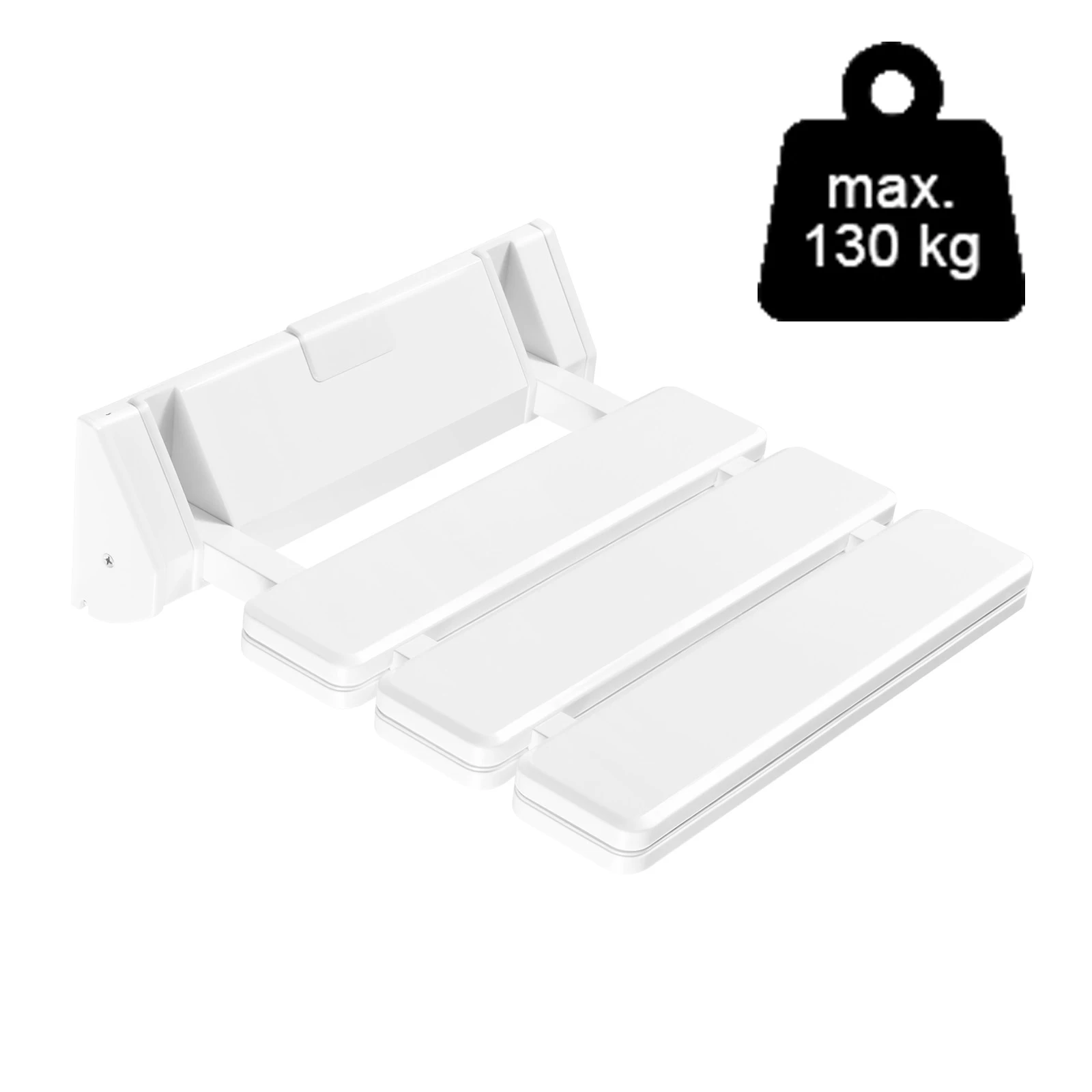 Folding Shower Seat Wall Mounted, Up to 130kg/286.6lbs, Secure Ergonomic Foldable Shower Bench, Space Saving Fold Down, White 2