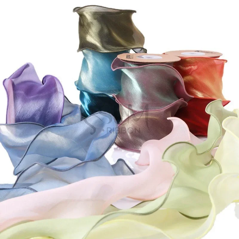 Fantasy Colorful Wavy Edge Silk Ribbon for DIY Crafts and Gift Wrapping - 10 Yards