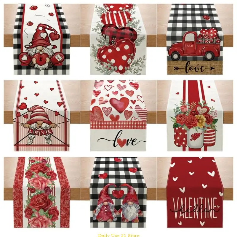 

Gnome Heart Table Runner 13x71Inches Farmhouse Tablecloth Wedding Valentines Day Gift for Kitchen Dining Room Home Decor