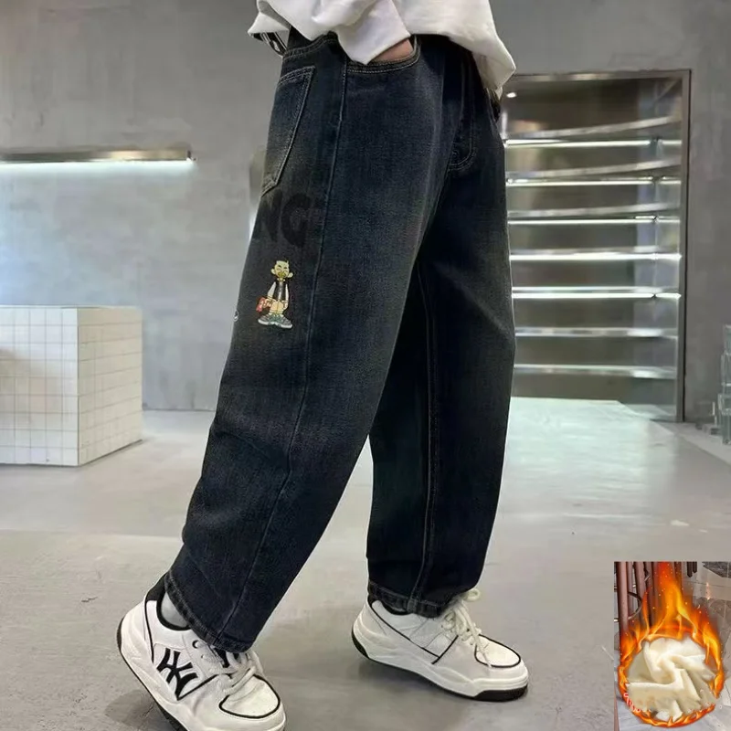 2025 봄과 가을용 남아 청바지, 중대형 아동 캐주얼 바지, 멋지고 다재다능한, 남아 바지, 스트리트 스타일