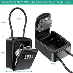Secure Waterproof Key Lock Box with 4-Digit Combination and Removable Chain (Black)