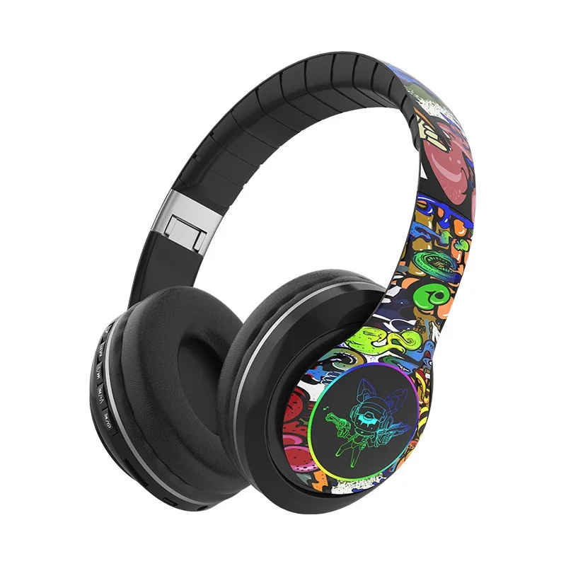 

New Glowing Bluetooth Headphones Graffiti Wireless Earphones With HD Mic Noise Cancel HiFi Deep Bass headset gamer fone sem fio