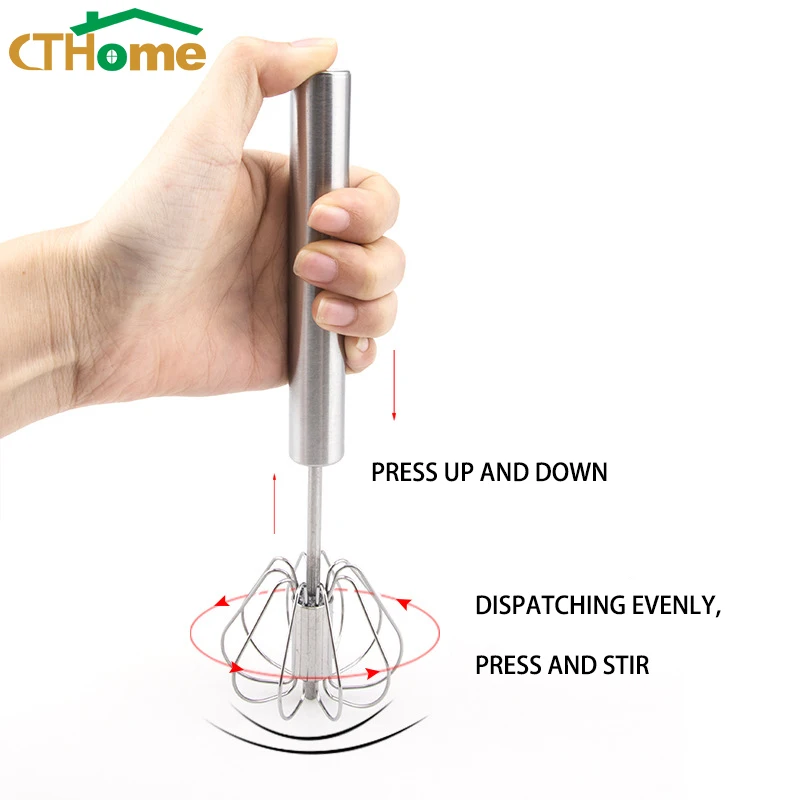 New Products Stainless Steel Stirrer Mixing Egg Beater Foamer Rotate Hand Push Whisk Stiring Tool Cooking Kitchen Gadgets