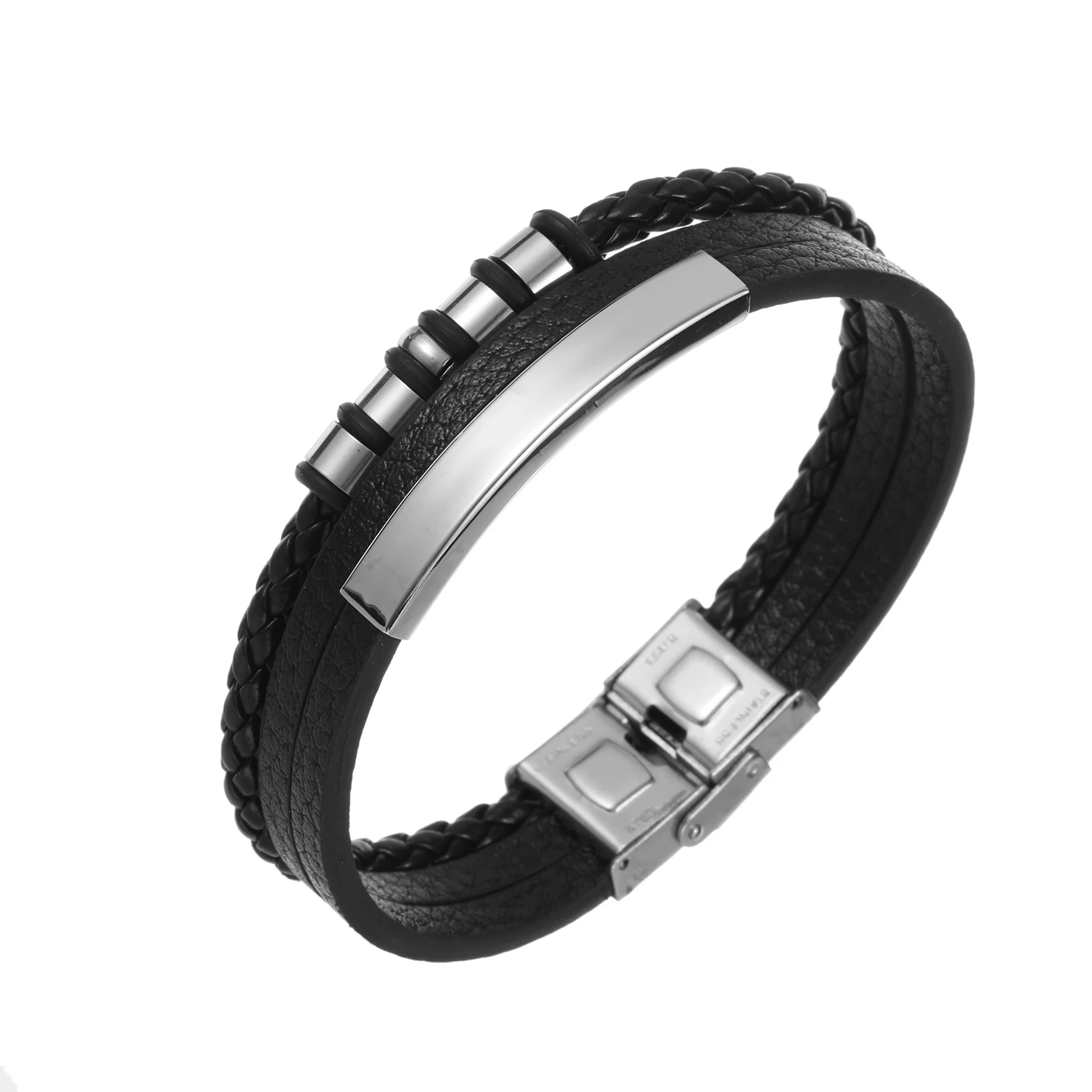 

2023 Charm Jewelry Stainless Steel Leather Smooth Bracelet Men Vintage Cuff Leather Bracelet Pulsera Hombre