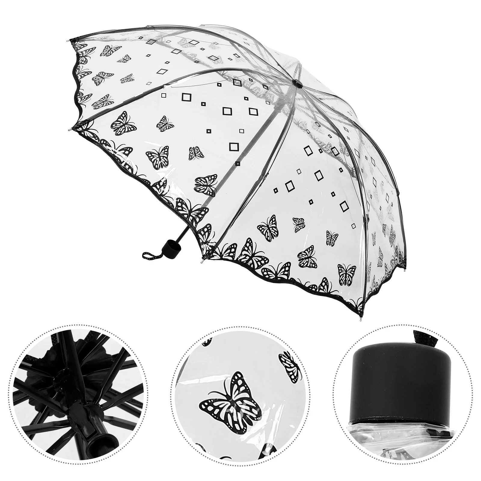 

Portable Black Umbrella Folding Black Umbrella Butterfly Patterned Black Umbrella Outdoor Rain Black Umbrella