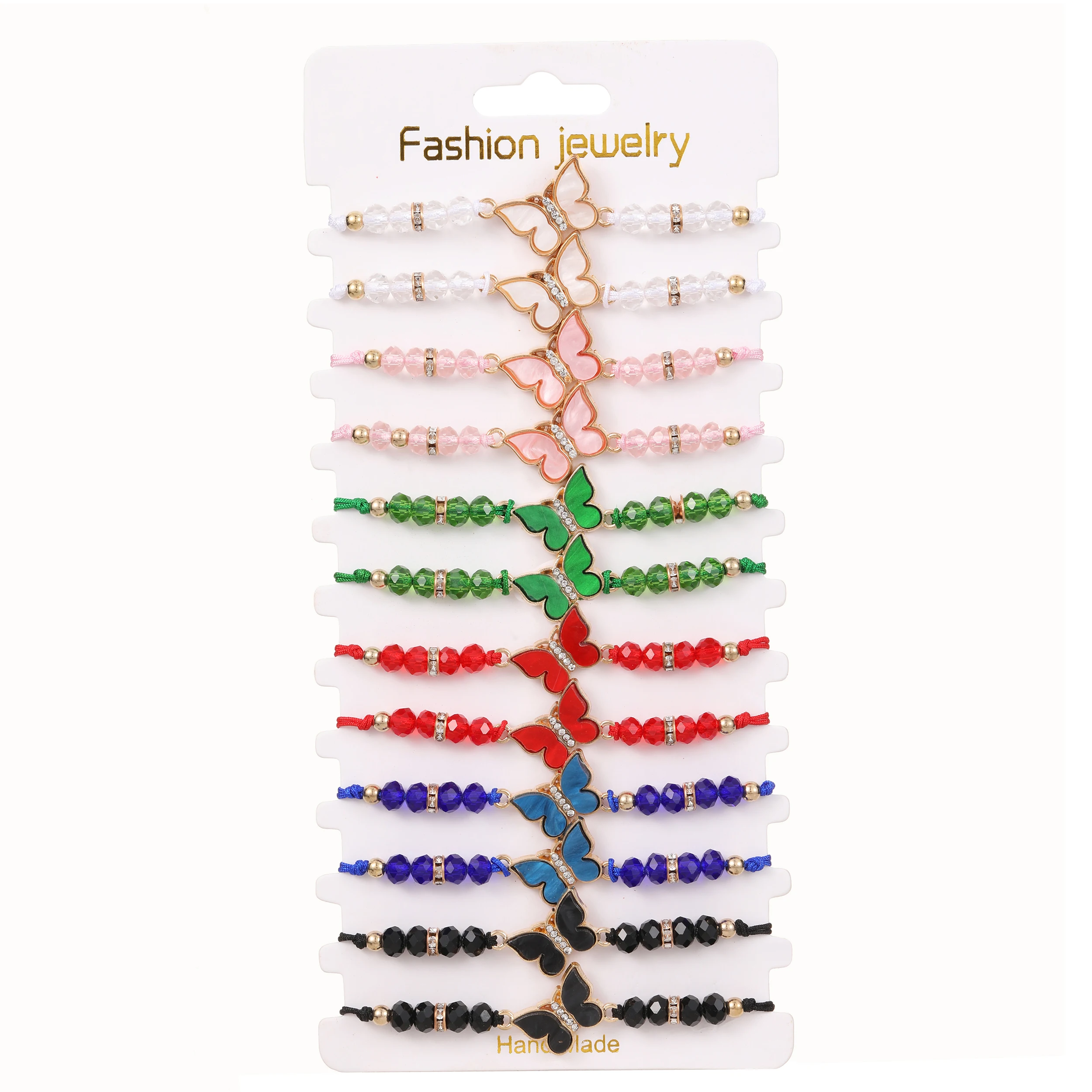 

12pcs Colored Polymer Clay Butterfly Charms Bracelets for Women Handmade Adjustable Woven Rope Chain Bracelet Wristband Jewelry