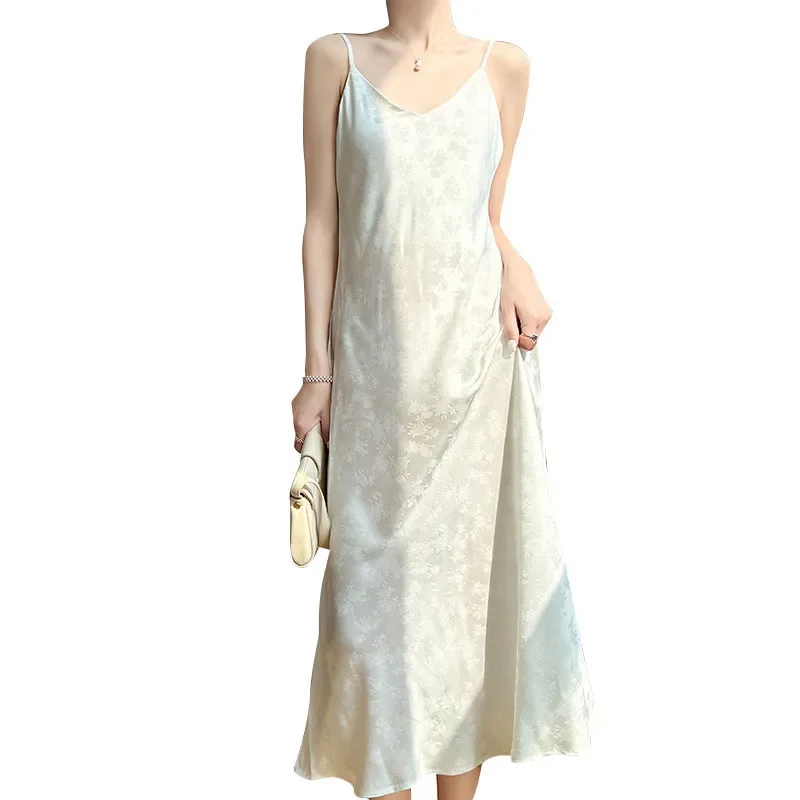 

Women's Silk Suspender Dress Acetate Satin Fashion French Style Temperament Slim Fit Skirt Summer