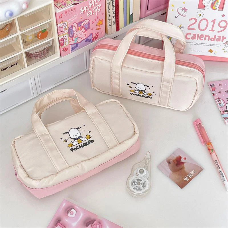 

Kawaii Sanrios Pochacco Large Capacity Portable Fashion Handbag Makeup Bag Cartoon Anime Student Stationery Girls Storage Bag
