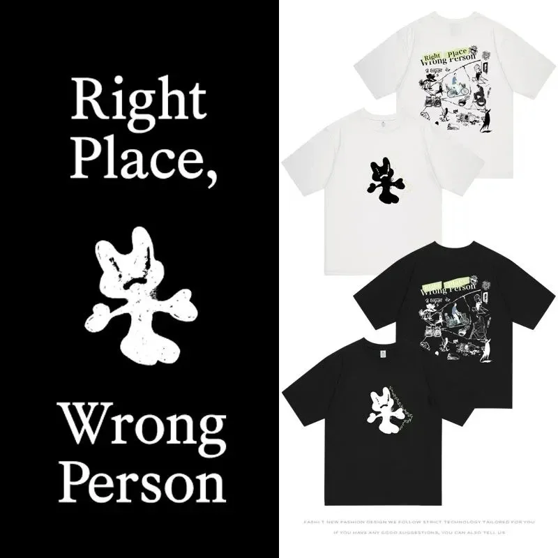 

Women's Tops Right Place Wrong Person Graphic T-Shirt Men's Women's Fashion Harajuku Round Neck Cotton Short Sleeve Clothing