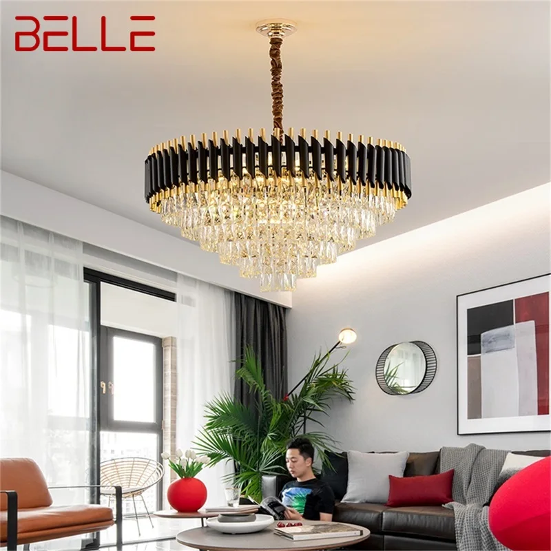 

BELLE Black Chandelier Fixtures Postmodern Luxury Crystal Pendant Lamp Light Home LED for Living Dining Room
