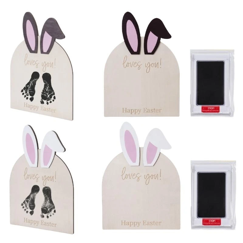 Wooden Birth Card for Baby First Footprint Art Souvenir for Newborns Photoshoot and Nursery Decorative Ornament 4XBC