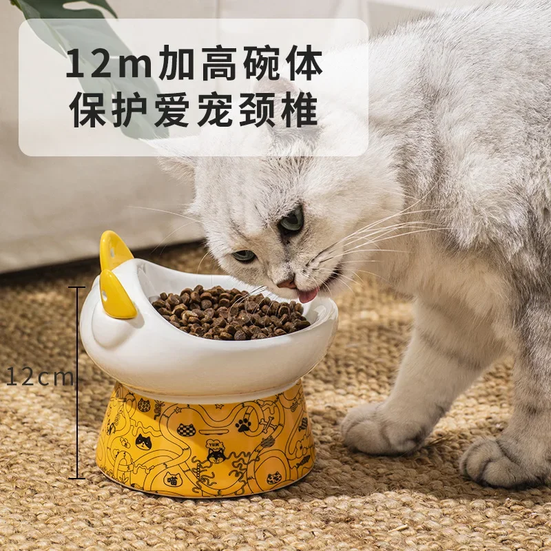 Cat bowl high-footed ceramic anti-knock protection cervical spine double food bowl pet supplies cat and dog drinking food