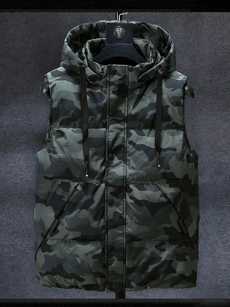 ZOZOWANG Winter Men Plus Size 7XL 8XL Parka Vest Waistcoat Hoodie camouflage Sleeveless Jackets Warm Parka Waistcoat Men