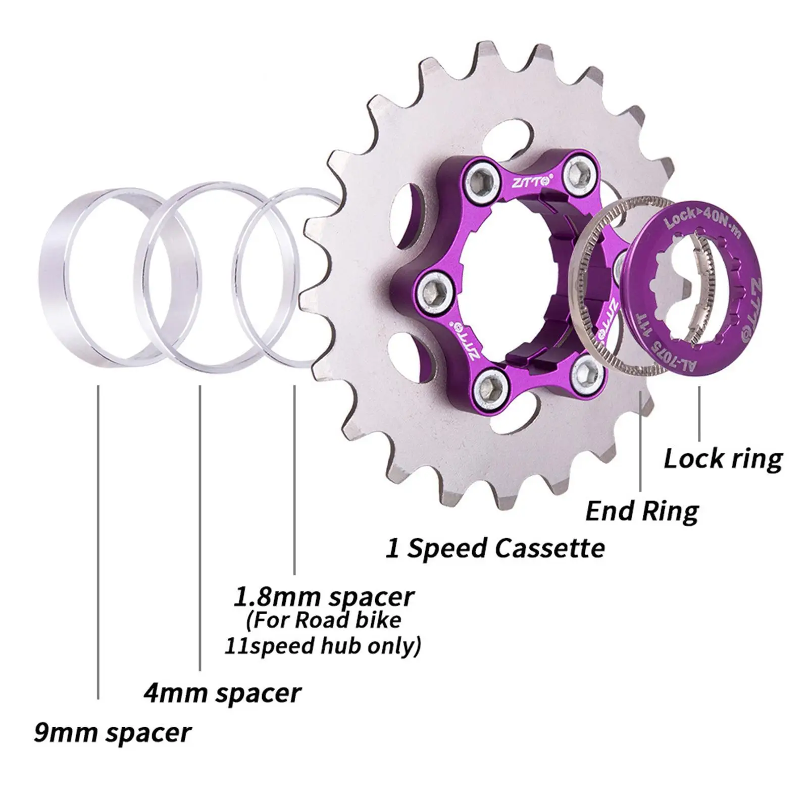 MTB Single Speed Cassette Cog Fixed Gear Conversion Kit for 10