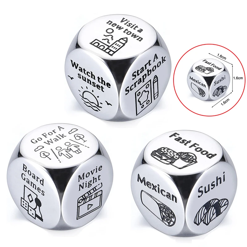 Game Dice Dice Set Food Decision Dice Stainless Steel Date Night Meal Decision Maker Valentines Day Movies Dice Entertainment Game