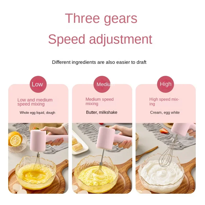 Portable Electric Food Mixer Wireless Hand Blender 3 Gear Speeds High Power Dough Blender Egg Beater Baking Kitchen Mixer Tools 4