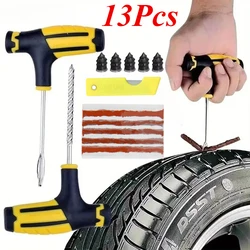 Tire Repair Kit with Puncture Plugs and Rubber Strips for Car and Bike Tubeless Tires (13Pcs)