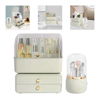 Makeup Organizer with Brush Holder and 2 Drawers, Space-Saving Design for Cosmetics, Jewelry, Easy Access and Storage 1