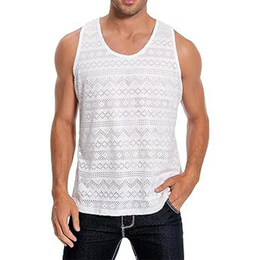 

Male Top Men Tank For Sports Daily Handsome Hollow Lightweight See Through Skin-friendly Sleeveless Solid Summer