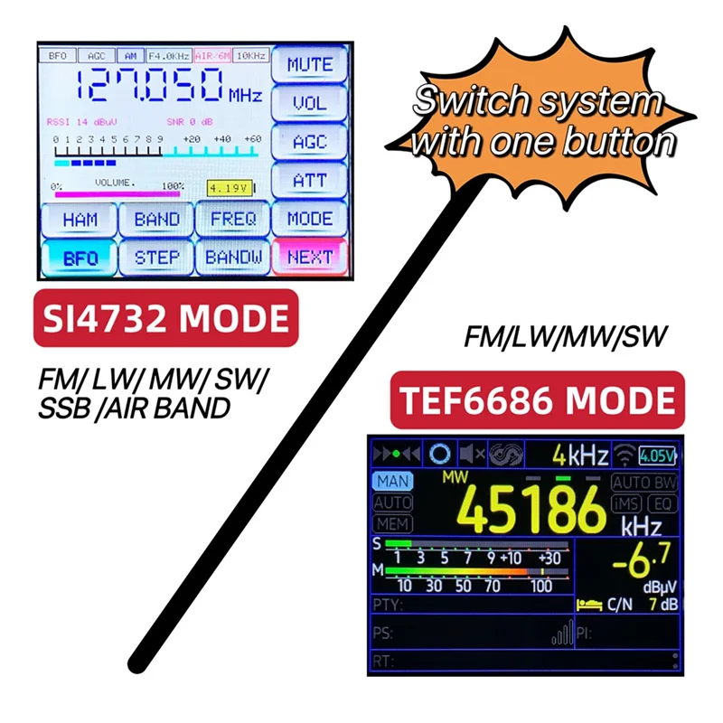 AAAEL-ESP32 ESP138 SI4732 TEF6686 듀얼 모드 FM AM SSB 풀 밴드 에어 밴드 수신기 핸드헬드 라디오 2 in 1