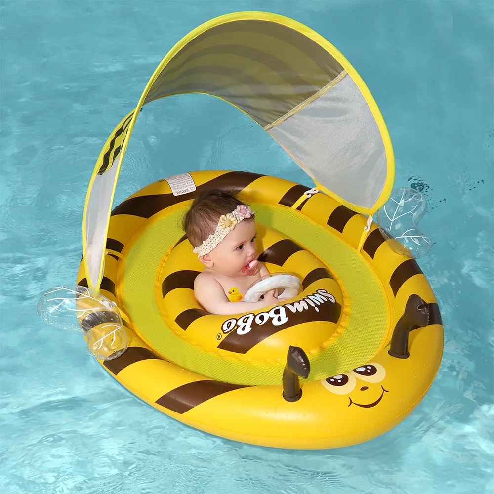Swimbobo Inflatable Blue Bear Baby Swimming Rings Factory Price Product For Summer Kids Seat float Child Swim ring With Canopy 6