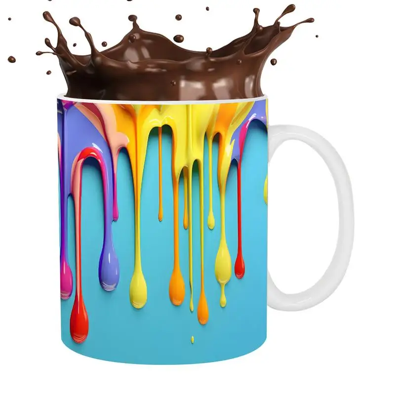 

3D Rainbow Mugs Splash Ink Tea Mug With 3D Visual Effect Creative Drinking Supplies Decorative Household Coffee Cups With Handle