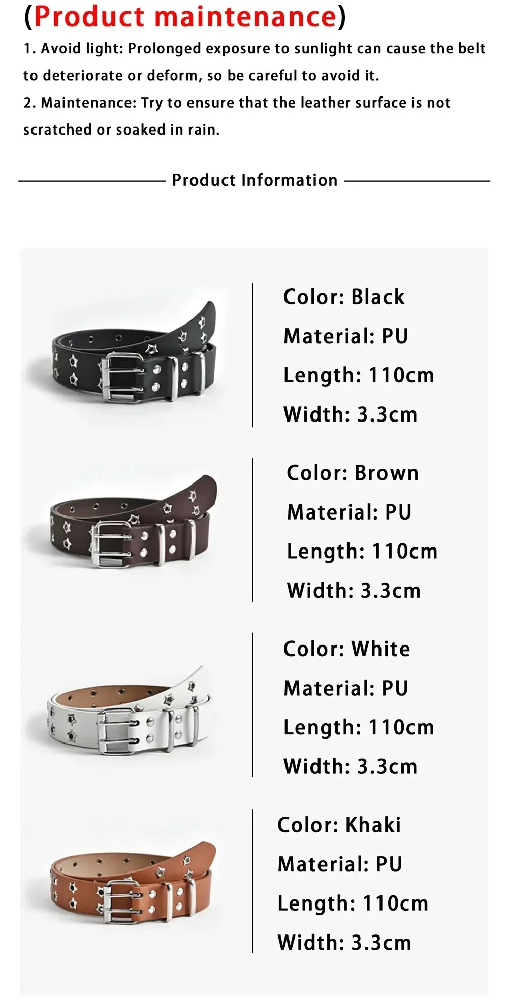 1pc Star Eye Niet Gürtel Goth Stil Doppel Pin Schnalle Mann/frau Mode Lässig Punk Stil Pu Leder bund für Jeans Y2K Gürtel – Detail 2