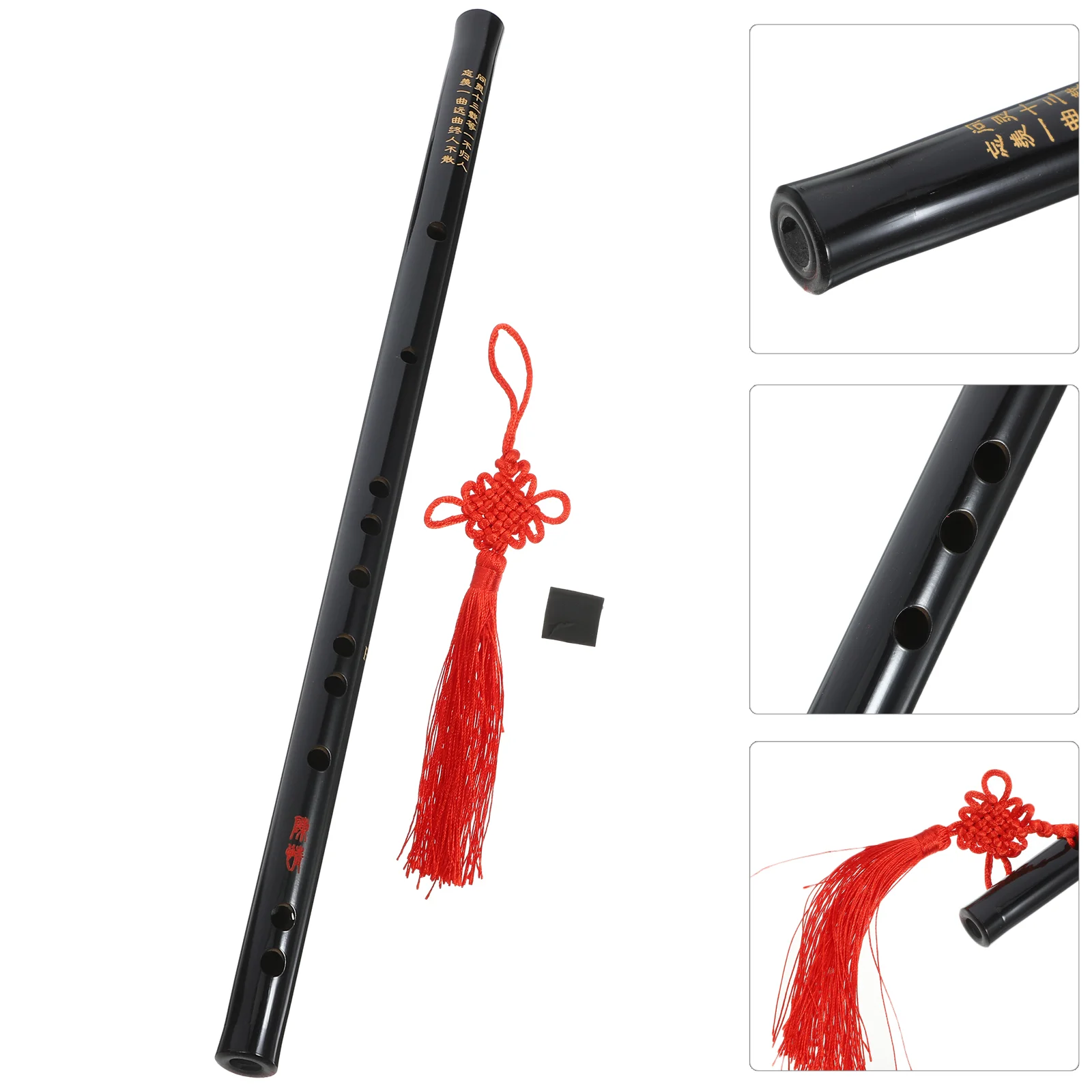 

Black Fife Musical Instrument Flute Kids with Tassel Style Traditional Bamboo Wooden Transverse Musical Style Chinese