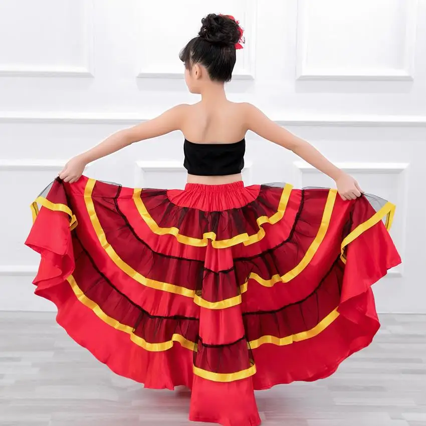 Kids Flamenco Skirt Spanish Traditional Dance Dress Gypsy Style Stage Performance Costume Belly Dance Costume