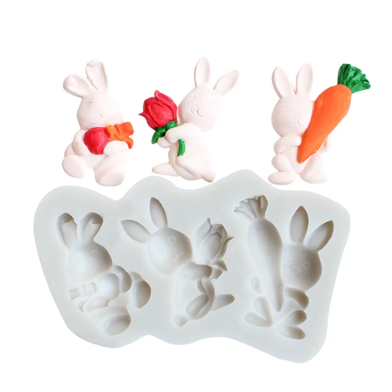 

3D Rabbit Easter Bunny Silicone Mold Cupcake Topper Fondant Cake Decorating Tools Cookie Baking Candy Chocolate Gumpaste Mould