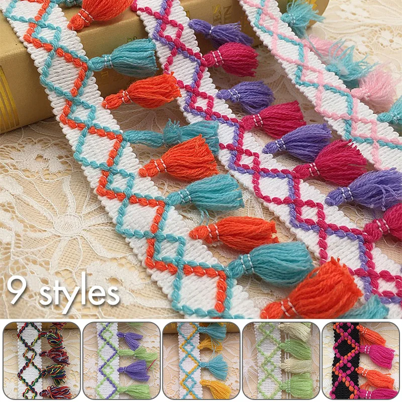 10 Yards Cotton Blended Tassel Lace Trim Boho Fringe Lace Ethnic Clothes Headdress Cushion Curtains DIY Accessories