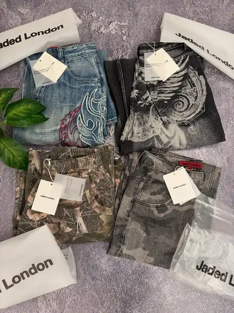 Y2K American New Pattern Embroidery Baggy Jeans Men High Streetwear Vintage Hip Hop Fashion Casual Joker Couple Wide-leg Pants 1