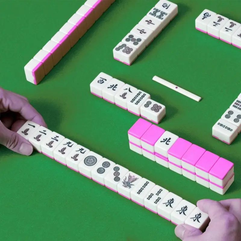 Mini Mahjong Game Sets Chinese Traditional Mahjong Sets With 144 Tiles And 2 Dice Leisure Table Game For Travel Family Friends 2