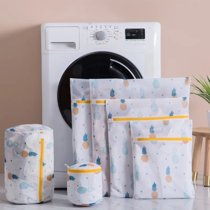 Laundry Bag Pineapple Printing Zippered Mesh Polyester Washing Net Bag for Underwear Sock
