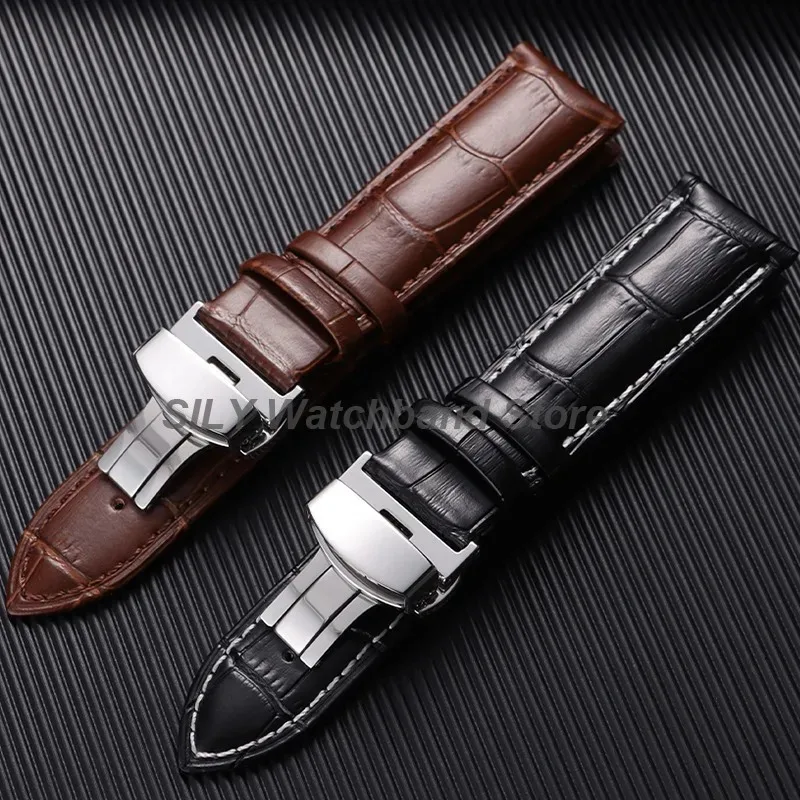 Elegant Leather Cowhide Watch Band with Butterfly Buckle - Business Bracelet Style
