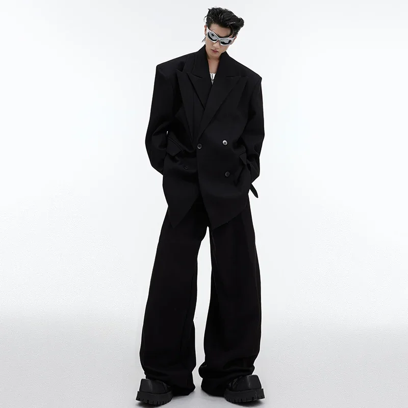 

Костюм мужской из двух предметов, саржевый пиджак с наплечниками, свободный блейзер в стиле оверсайз, на осень, 9C2649