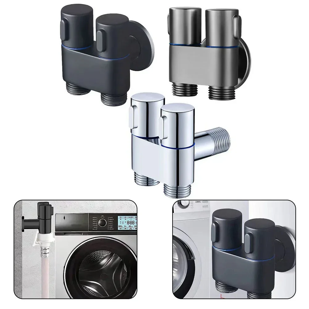 G1/2 1 In Two Out Double Control Washing Machine Faucet Toilet Triangle Valve For Bathroom Toilet Washing Machine Faucets 5